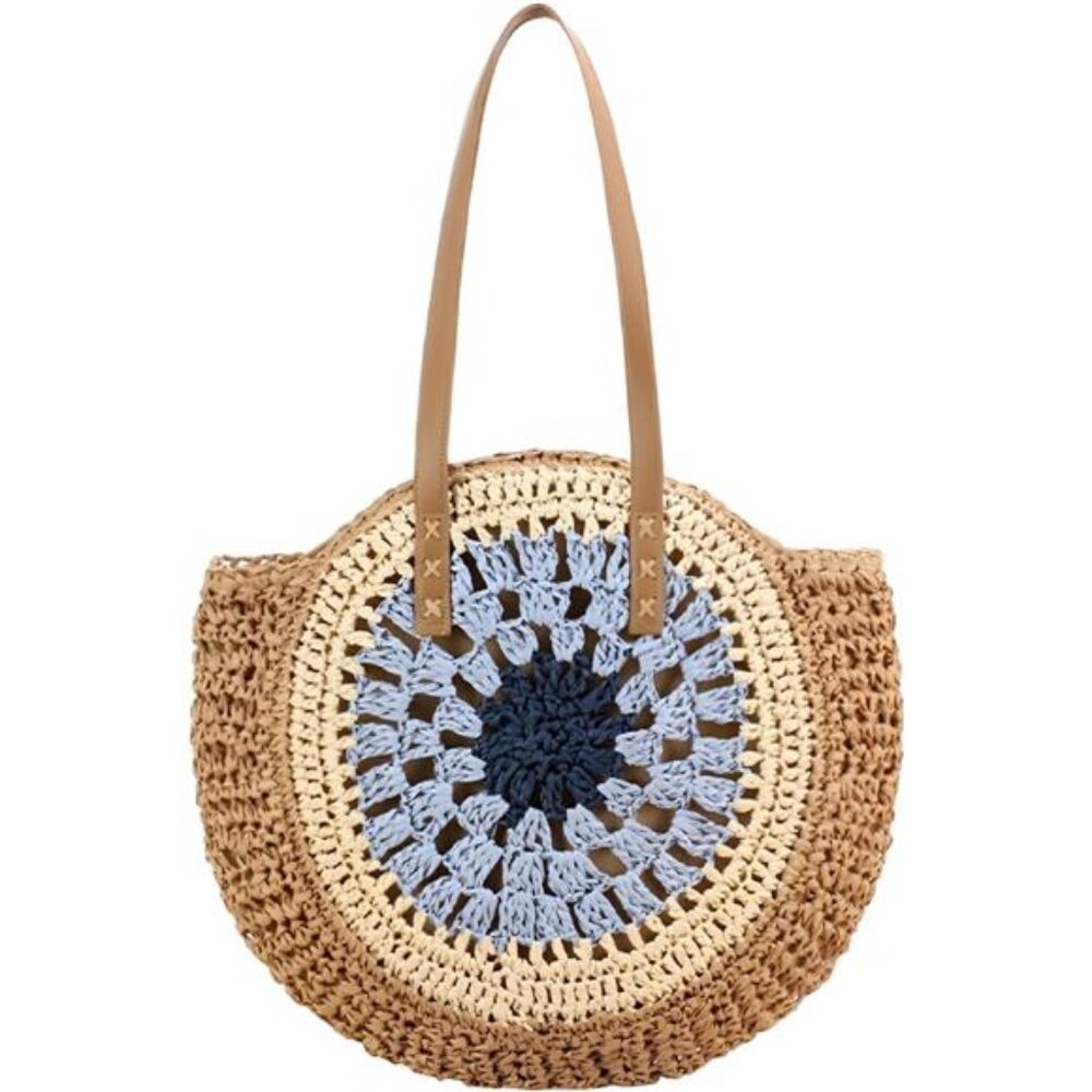 Round Straw Bag Handwoven Natural 02 - Picture 1 of 6